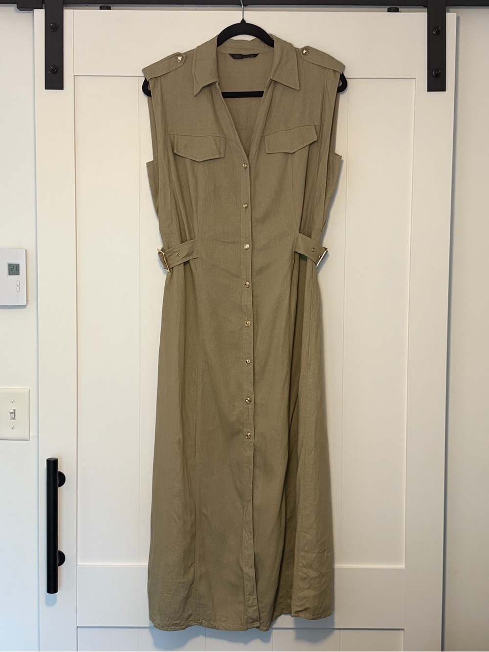Zara Olive Sleeveless Button-Front Maxi Dress